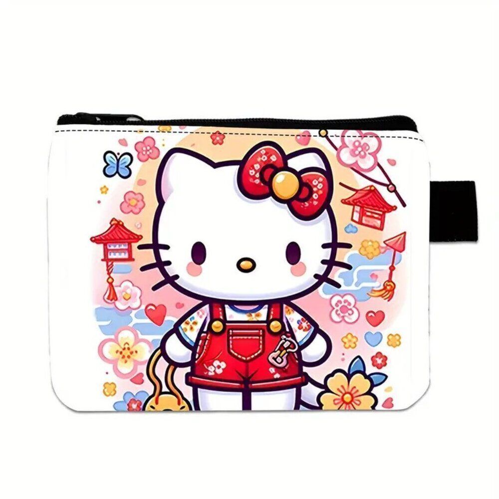 Hello Kitty Wallet with Zipper Closure - Japanese-Themed Pastel Pink and Floral